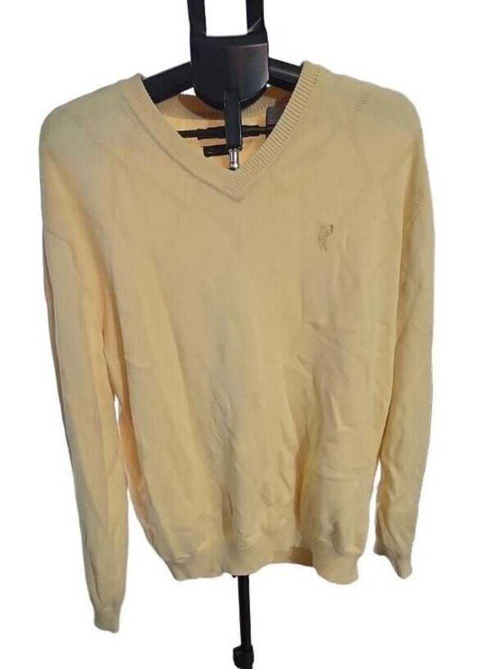 Ashworth Men's Yellow V-Neck Fine Cotton Argyle Pattern Sweater Size XL